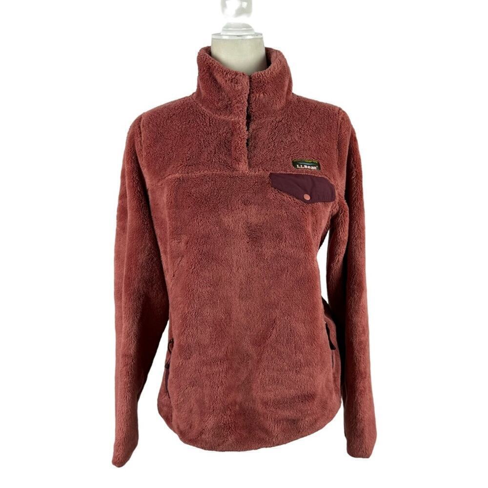 L.L.Bean Women's Hi-Pile Fleece Pullover Sweatshirt Size Medium Rosewood Heather